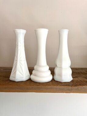 White Milk Glass Bud Vase Trio - Home Accents